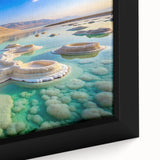 Extra large framed canvas featuring a textured depiction of the Dead Sea in Israel with a black and colorful art style.