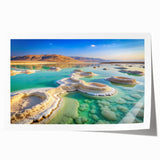 Extra large rolled print of the Dead Sea with muted blue and beige tones, ideal for art wall dining room.