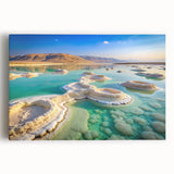 Black and white stretched canvas of the Dead Sea landscape, ideal for kitchen wall art.