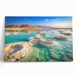 Black and white photograph of the Dead Sea, stretched canvas, ideal for kitchen wall art.