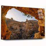 Acrylic print of Jerusalem scenery with soft earth tones, ideal for dining room art.