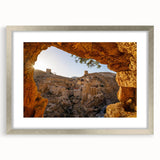 Textured art print of Jerusalem skyline in muted earth tones on a framed canvas, suitable for bedroom art.