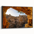 Black and white framed canvas of Jerusalem landscape, ideal for bedroom wall art with a vintage poster style.