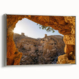 Framed canvas depicting a vintage-style Jerusalem landscape in muted earth tones.