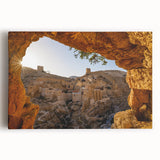 Black and white stretched canvas of Jerusalem skyline, ideal for kitchen wall art.