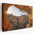 Jerusalem cityscape in muted earth tones on a large stretched canvas, suitable for kitchen wall art.