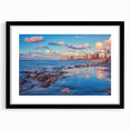 Extra large abstract art print depicting a colorful, textured Tel Aviv cityscape on a framed canvas.