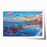 Extra large rolled print of Tel Aviv scenery in muted earth tones, ideal for art wall dining room.