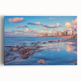 Black and white large art print of Tel Aviv skyline on stretched canvas, suitable for kitchen wall art.