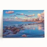 Black and white large canvas of Tel Aviv skyline, ideal for kitchen wall art.