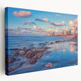 Large canvas print of Tel Aviv cityscape in muted earth tones, suitable for kitchen wall art.