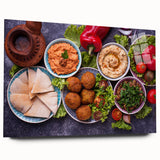 Large abstract wall art depicting a Middle Eastern landscape in muted earth tones on acrylic glass.