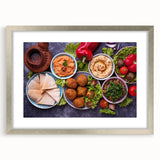 Textured abstract art print of a Middle Eastern scenery in silver frame, suited for bedroom decor.