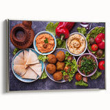 Framed canvas landscape art painting depicting a colorful Middle Eastern scenery, ideal for living room decor.