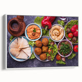 Vintage poster art of a Middle Eastern scenery on a framed canvas, featuring vibrant colors, ideal for living room decor.