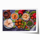 Extra large rolled print depicting Middle Eastern scenery with floral elements in earthy tones.