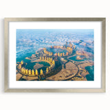 Textured abstract art print depicting a Middle Eastern Qatar scenery in muted earth tones on a framed canvas.