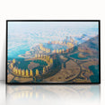 Large abstract wall art of Qatar scenery in muted earth tones on a framed acrylic, suitable for modern living room decor.