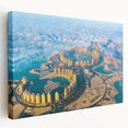 Large canvas wall art featuring a panoramic Qatar cityscape in muted earth tones, ideal for kitchen wall decor.