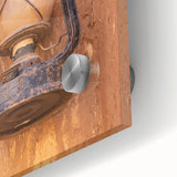 Large abstract wall art depicting a Saudi Arabian landscape in mid-century modernist style on acrylic glass.