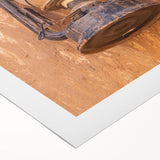 Art Deco poster of a Middle Eastern cityscape in muted earth tones, printed on rolled canvas, suitable for dining room decor.