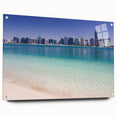 Large abstract wall art of the Abu Dhabi skyline in neutral tones on acrylic glass.