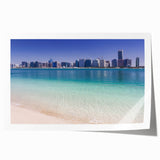 Rolled print of Abu Dhabi skyline in muted earth tones, ideal for art wall dining room or classy bathroom wall art.