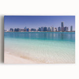 Black and white stretched canvas of Abu Dhabi skyline, ideal for kitchen wall art.