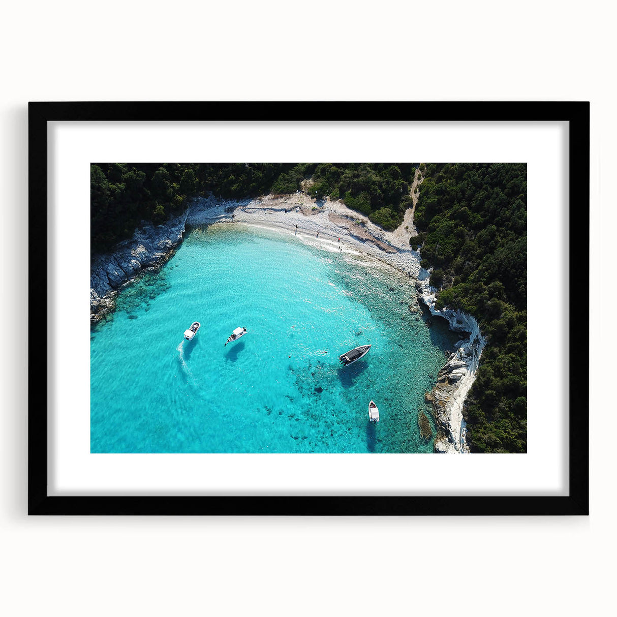 Extra large abstract art print depicting a vibrant, colorful oceanic scene on a textured canvas, framed in black.