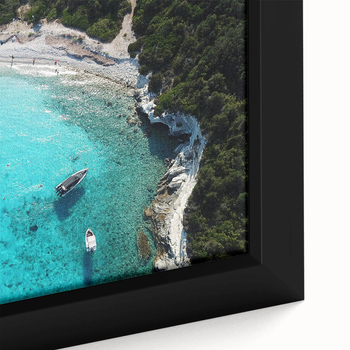 Extra large framed canvas featuring textured, colorful art of a serene Fiji ocean scene, ideal for living room decor.