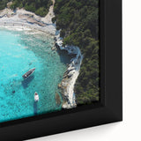 Extra large framed canvas featuring textured, colorful art of a serene Fiji ocean scene, ideal for living room decor.