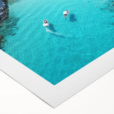 Art deco poster of a scenic Oceania, Fiji landscape on rolled canvas, with muted blue and green tones.