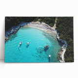Black and white stretched canvas depicting oceanic Fiji scenery, ideal for kitchen wall art or bedroom ambiance.