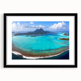 Extra large, colorful art print of abstract ocean scenery in vibrant blue and green tones on a textured canvas.