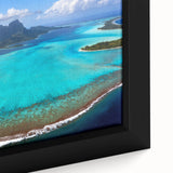 Extra large framed canvas featuring a black textured background with vibrant, colorful abstract shapes.