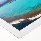 Art deco poster featuring a serene Bora Bora landscape with soft blue and green hues on rolled canvas.