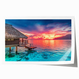Extra large rolled print of a Tahitian landscape with vibrant floral elements, ideal for dining room or bathroom wall art.