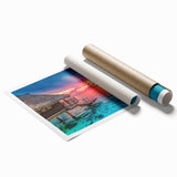 Extra large rolled print of Tahiti scenery featuring vibrant ocean blues and lush greens, ideal for classy bathroom wall art.