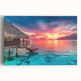 Black and white photo of Tahiti ocean scenery on stretched canvas, ideal for kitchen wall art.