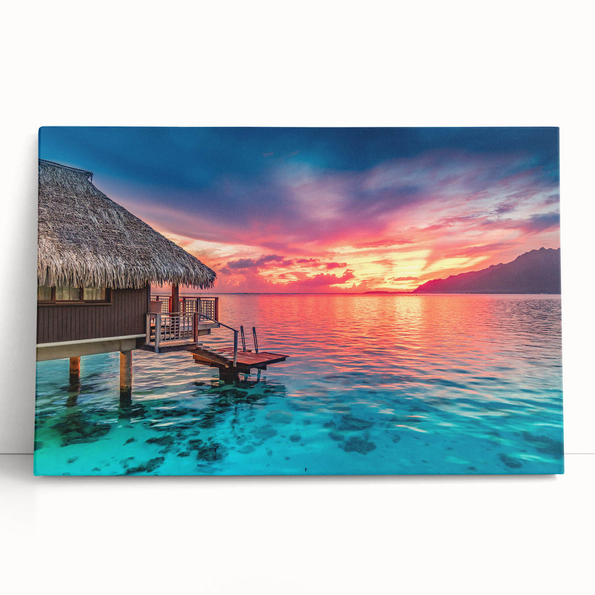 Black and white stretched canvas of Tahiti scenery, ideal for kitchen wall art or bedroom ambiance.