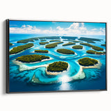 Black and white landscape art painting of Micronesia on framed canvas, ideal for bedroom wall decor.