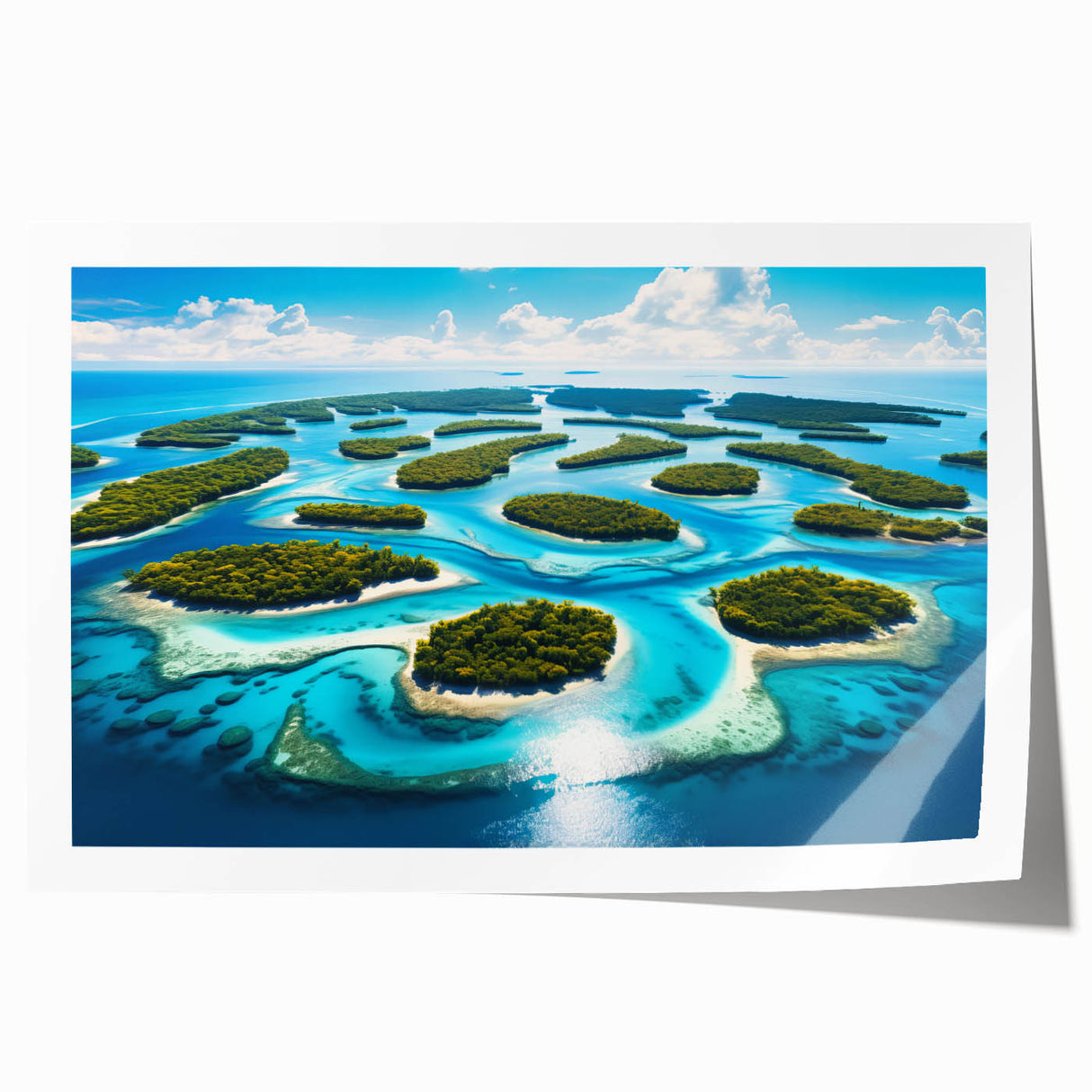 Extra large rolled print featuring a serene Micronesian oceanic scenery with floral elements, ideal for art wall dining room.
