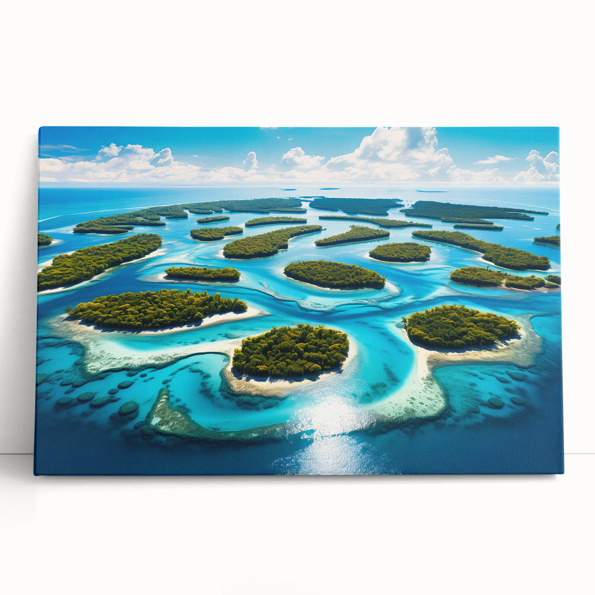 Black and white stretched canvas of Micronesia scenery, ideal for kitchen wall art or bedroom ambiance.