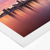Art Deco poster of Auckland skyline in monochrome shades on rolled canvas, suitable for dining room wall art.