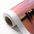 Art deco poster of Auckland skyline in pastel colors on rolled canvas, ideal for nursery wall art.