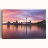Black and white photo of Auckland skyline on stretched canvas, ideal for kitchen wall art.