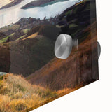 Large abstract wall art of Canterbury, New Zealand, in muted earth tones on acrylic glass, ideal for dining room ambiance.