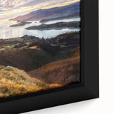 Extra large framed canvas featuring a black textured depiction of Canterbury, New Zealand, with vibrant colors.