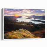 Vintage poster art of Canterbury, New Zealand on a framed canvas, featuring vibrant colors ideal for living room decor.