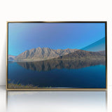 Large art print of Otago, New Zealand landscape in mid-century modernist style, framed in gold acrylic.